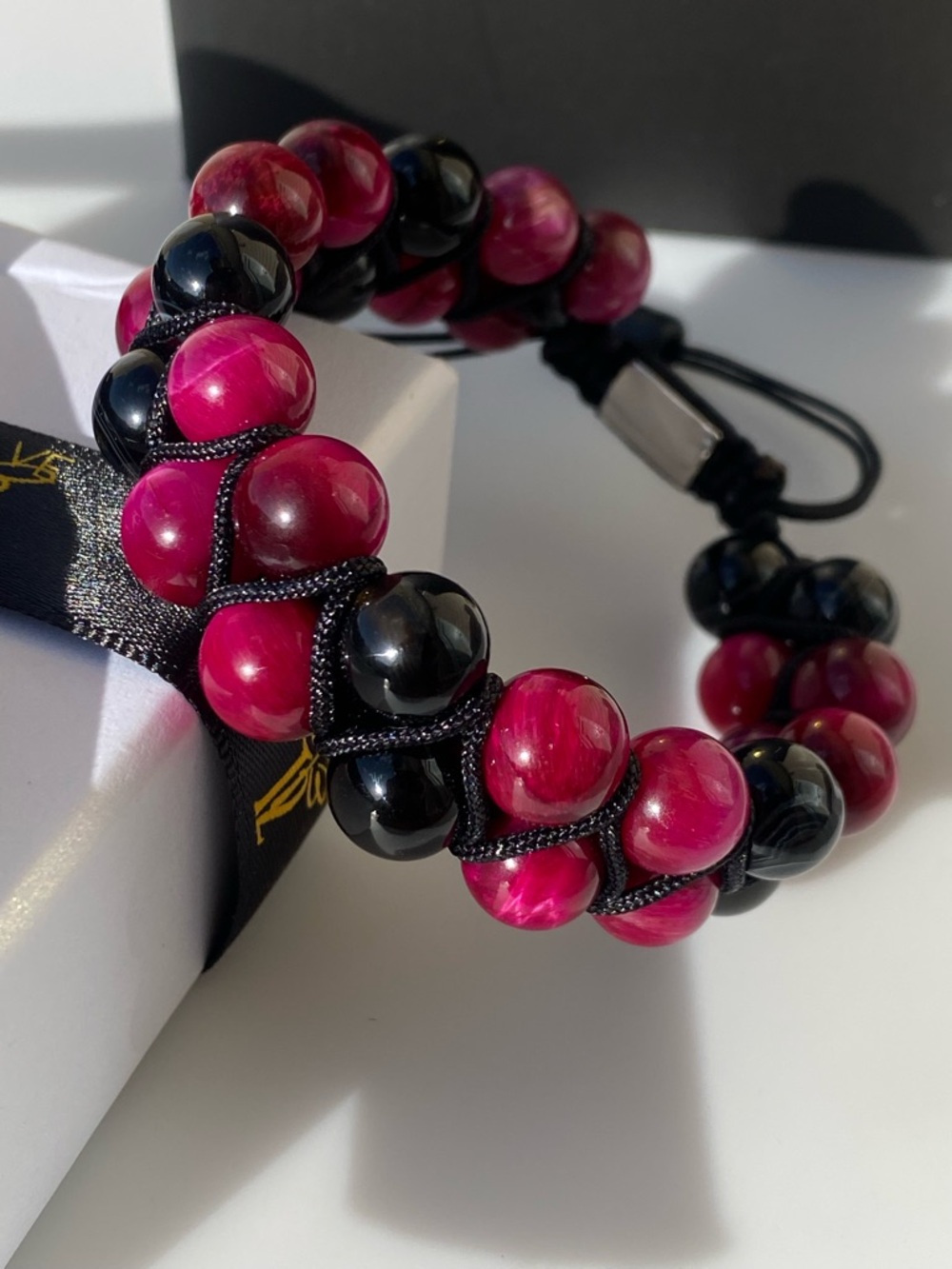 Pink and Black Beaded Adjustable Bracelet for Women - Fashion Bracelet